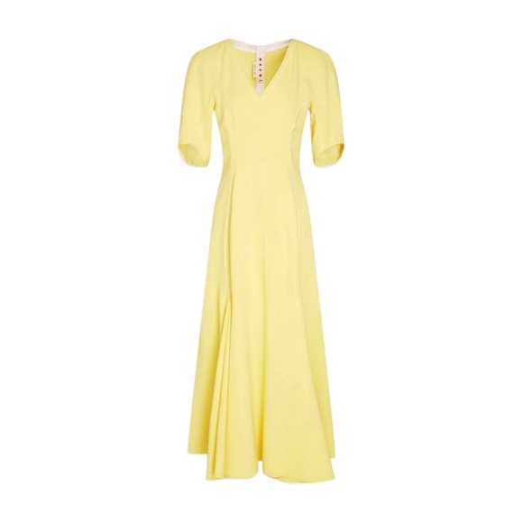 NWT MARNI Yellow Pleated Stretch -Crepe Midi Dress Size 38 - Picture 4 of 14